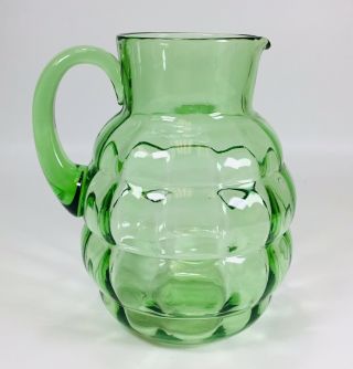 Vintage Green Depression Glass Pitcher Ringed Antique Rare