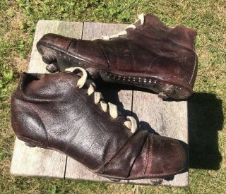 Vintage Brown Leather Football Rugby Shoes Cleats Antique Us Men 