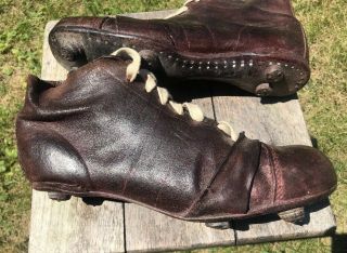 Vintage Brown Leather Football Rugby Shoes Cleats Antique US Men ' s 12 2