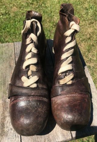 Vintage Brown Leather Football Rugby Shoes Cleats Antique US Men ' s 12 4