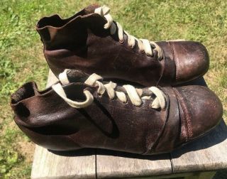 Vintage Brown Leather Football Rugby Shoes Cleats Antique US Men ' s 12 5