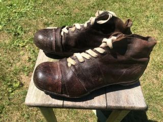 Vintage Brown Leather Football Rugby Shoes Cleats Antique US Men ' s 12 6