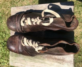 Vintage Brown Leather Football Rugby Shoes Cleats Antique US Men ' s 12 7