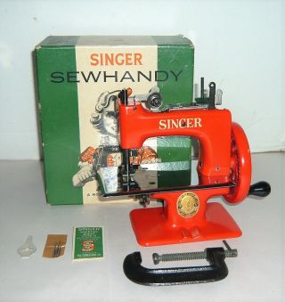 Rare Vintage Red Singer Sewing Machine W/clamp,  Needles,  & Box