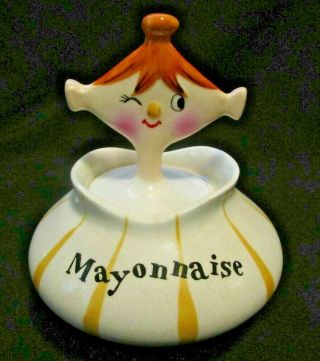 Vintage 1959 Holt Howard Pixieware Ceramic Mayonnaise Jar & Spoon
