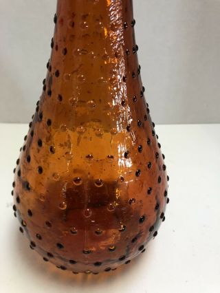 VTG Decanter Genie Bottle 23” Italian Art Glass Orange Textured Dots Italy 2