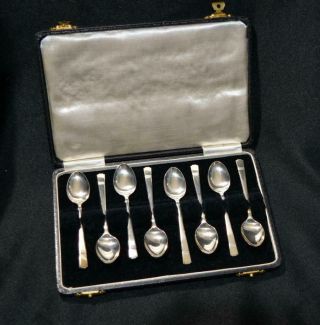 Set Of Eight English Sterling Silver Demitasse/espresso Spoons - 1941