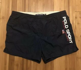 Vintage Ralph Lauren Polo Sport Spellout Navy Blue Swim Trunk Shorts Size Xl