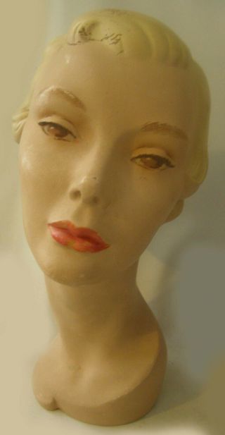 Vintage 1930s - 1940s Composition Plaster Head Mannequin Hat Display Blonde Ex