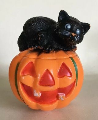 Vtg Halloween Jack O Lantern Cat Celluloid Toy Spooky Rare Decoration