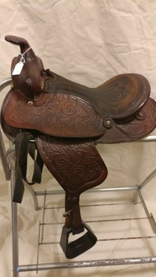 12 " Pony Kids Vintage Western Horse Riding Saddle - Guc