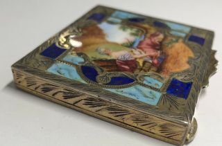 Antique 800 Silver Blue Enameled Guilloche Compact gold washed 2