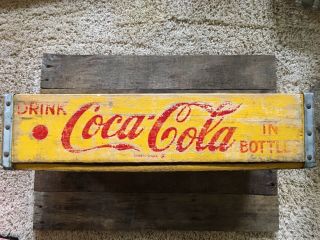 Vintage 1971 Yellow Coke Coca Cola Wood Soda Pop Case Crate 24 Dividers