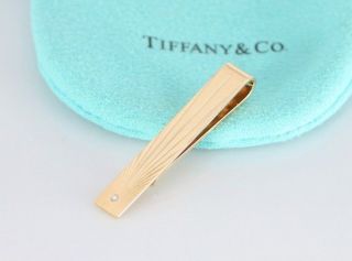 Vintage Rare Men ' s Tiffany Co Estate 14K Yellow Gold Diamond Tie Bar Money Clip 3