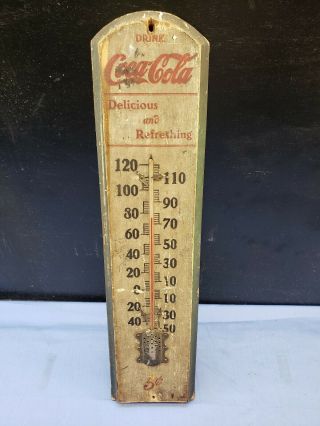Rare Vintage Coca Cola Thermometer Wood,  Glass,  Metal 1905