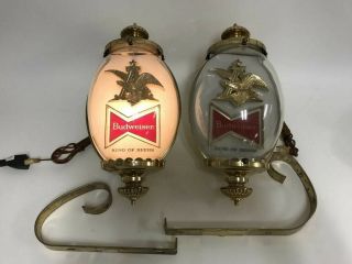 TWO Budweiser beer sign vintage wall sconce lamp light bubble style lighted 3