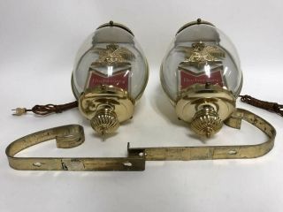 TWO Budweiser beer sign vintage wall sconce lamp light bubble style lighted 5