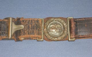 Antique Police Belt W/ Interlocking Laurel Leaf Buckle Pat Mar.  1,  1881 Rare