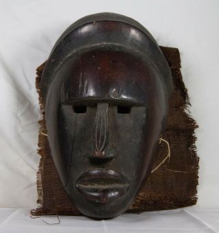 Vintage African Hand Carved Wooden Mask With Burlap Back