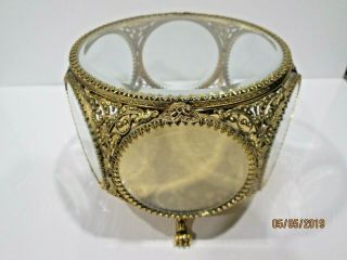 Large Ormolu Vintage Trinket Jewelry Box Beveled Glass 7 Round Windows Stunning 2