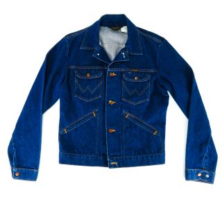 Vintage 1970s Wrangler Mens Blue Denim Jean Trucker Jacket Size 40 L Button