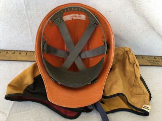 Vintage ORANGE BULLARD 502 FIBERGLASS Hard Boiled HARD HAT Ironworker,  2 Liners 12