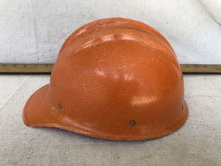 Vintage Orange Bullard 502 Fiberglass Hard Boiled Hard Hat Ironworker,  2 Liners