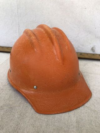 Vintage ORANGE BULLARD 502 FIBERGLASS Hard Boiled HARD HAT Ironworker,  2 Liners 2