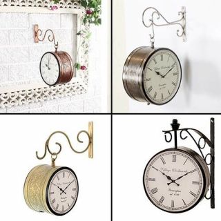 Vintage Double Sided Clock Retro Roman Numeral Station Wall Mounted Clock 8 "