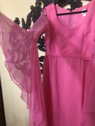 Vintage 60’s - 70’s Miss Elliette Dress Pink Chiffon Butterfly Sleeves Gown