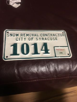 Rare Vintage 1970s Syracuse Ny Snow Removal Contractor License Plate