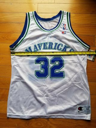 Jamal Mashburn Dallas Mavericks Champion Jersey Size 44 Vtg Nba White 7