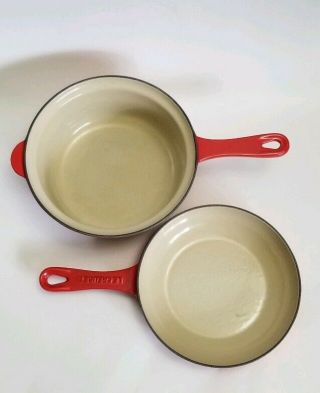 Vintage Le Creuset Enamel Cast Iron 22 Two In One Sauce Pan & 8 " Skillet Red