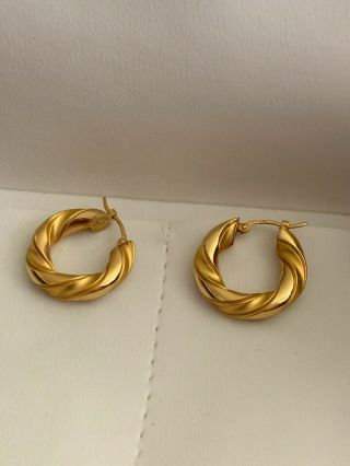Vintage Charles Garnier Paris 18k Yellow Gold Twisted Hoop Earrings W/pouch 2.  9g