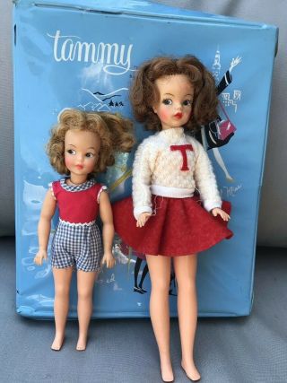Vintage Ideal Pepper And Tammy Dolls With Tammy Case And Clothing