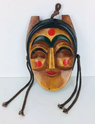 Vintage Japanese Wooden Kabuki Mask Hand Carved 7.  5 " X 5 "
