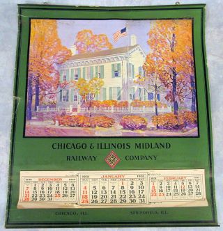 Vtg Chicago Illinois Midland Rr Railway Calendar 1931 The Home Of Abe.  Lincoln