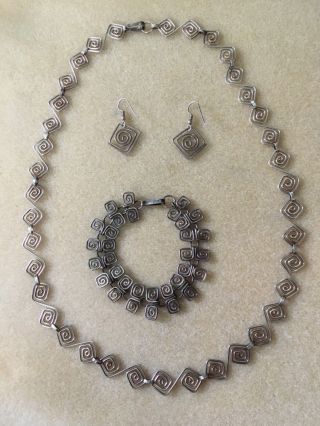 Cii Mexico Sterling Silver Necklace Bracelet Earrings Set