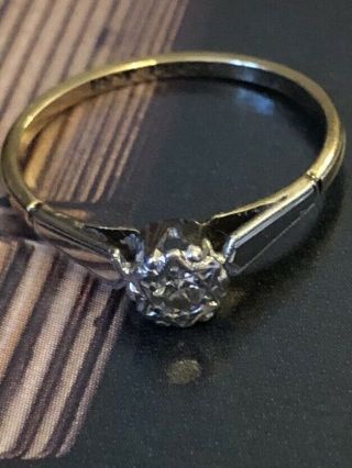 18ct Gold Platinum Solitaire Diamond Ring Art Deco Design Uk Size M