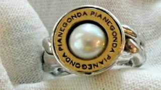 Vintage Pianegonda Sterling Silver & 14k Gold Pearl Ring Size 7 Italy