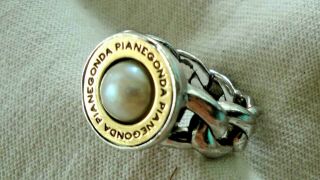 Vintage Pianegonda Sterling Silver & 14K Gold Pearl Ring Size 7 Italy 3