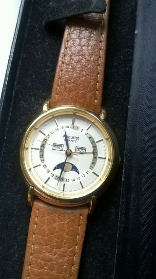 Rare Vintage Accurist Gents Moonphase Calendar Dial Watch,  Serviced,  Good Cond.