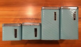 Vintage Mid Century Lincoln Beautyware 4 Canister Set Turquoise Aqua Teal