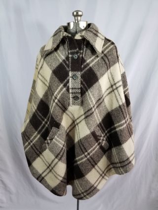 Vintage Jimmy Hourihan Of Dublin Wool Cape Cloak Brown Plaid S/m