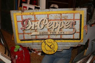 Large Vintage c.  1940 Dr Pepper Soda Pop Gas Station 2 Sided 36 