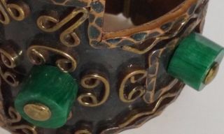 Casa De Maya Mexico Mid Century Copper Malachite Glass Hinged Bracelet 5