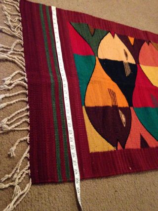 Vintage Mexican Zapotec Fish Eye Wool Rug Loom Wall Hanging Blanket Decor GUC 6