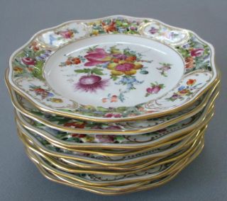 10 Antique Dresden Hp Porcelain Reticulated 7 " Plates Colorful Flowers Thieme