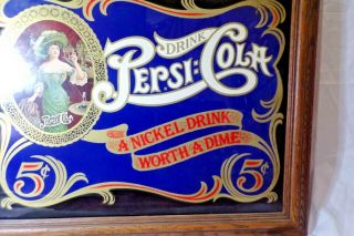 Rare Vintage 1950 ' s Drink Pepsi Cola 5 cents Soda Glass sign Picture 3