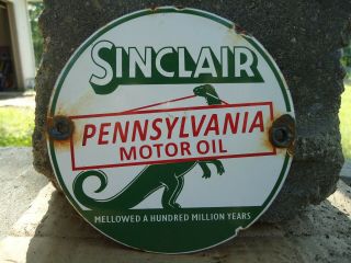 Vintage Sinclair Pennsylvania Motor Oil Porcelain Gas Station Door Sign
